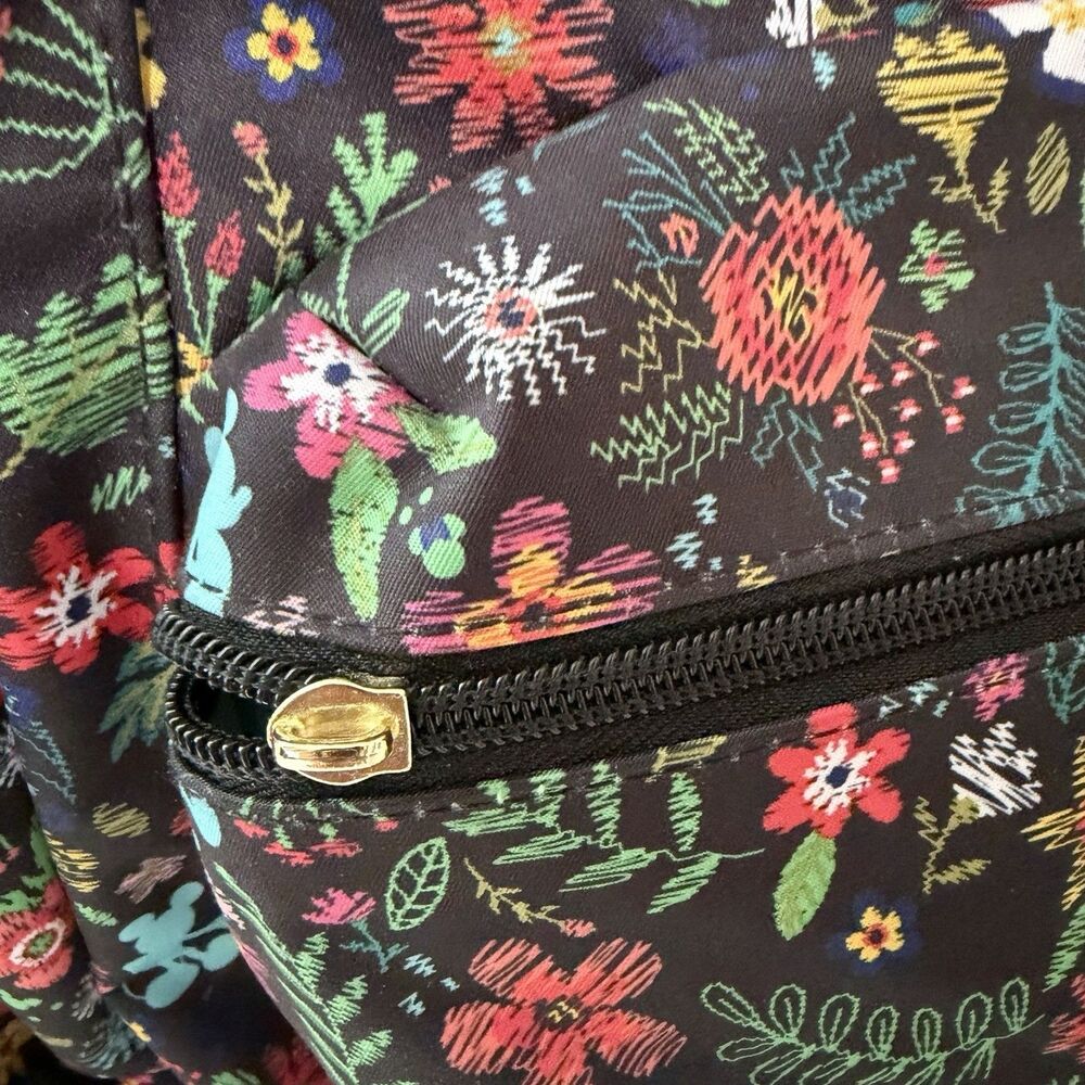 Disney X Jujube Black Floral Mickey Mouse Backpack Missing Pulls -See Photos - Picture 5 of 15